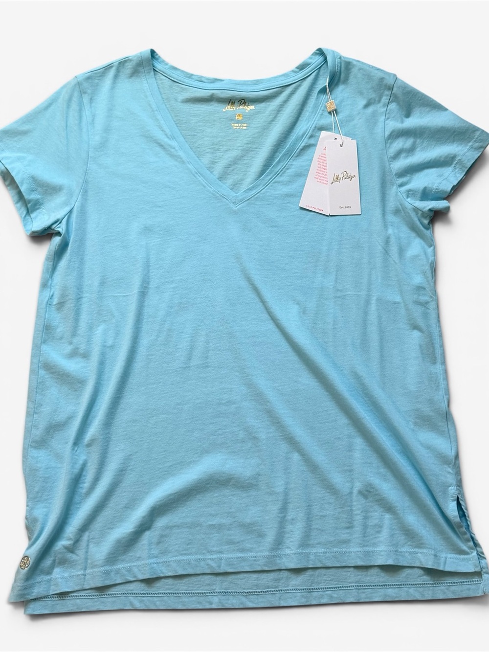Lilly Pulitzer Meredith V-Neck Cotton Tee - Light Blue